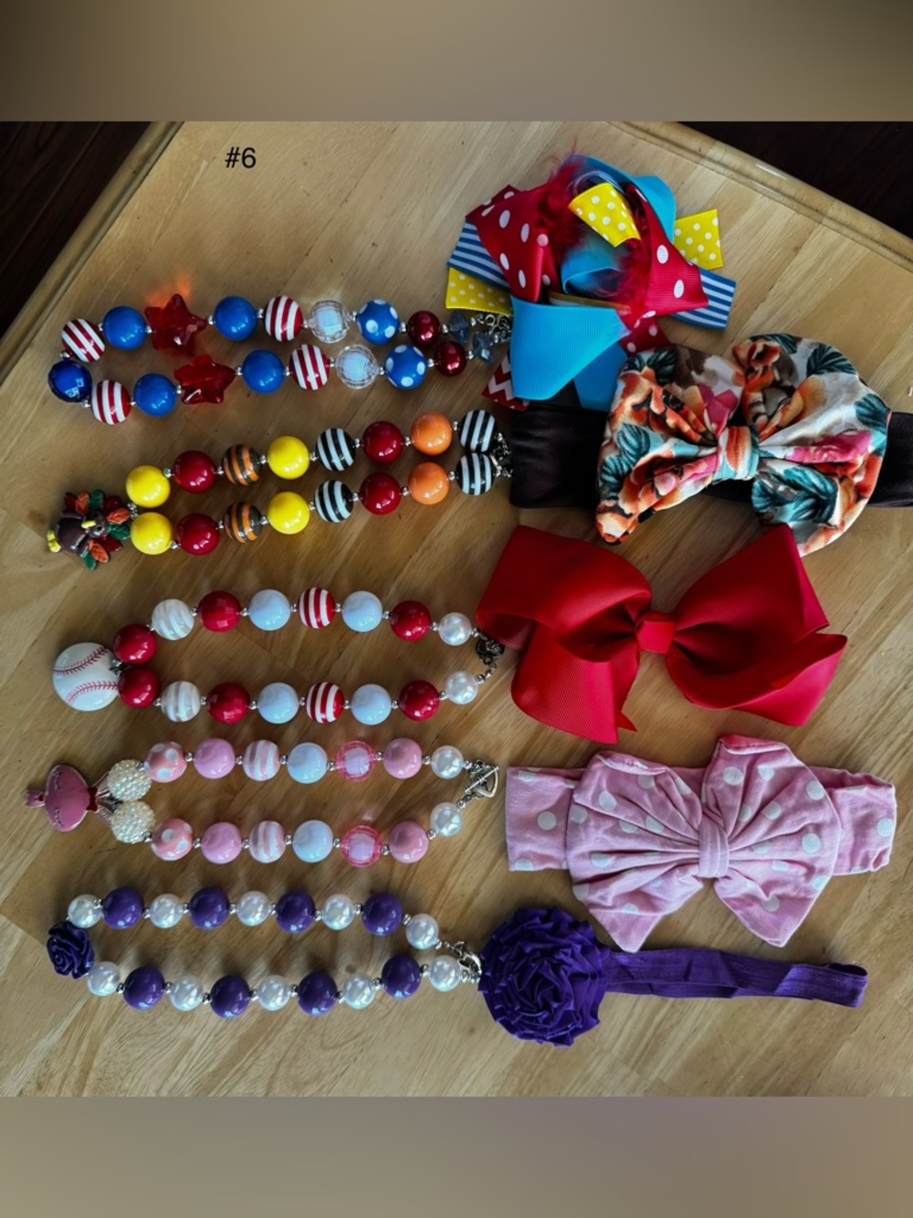 Colorful Girls' Bow & Bead Accessory Set - Red, Pink, Blue, Purple, Yellow